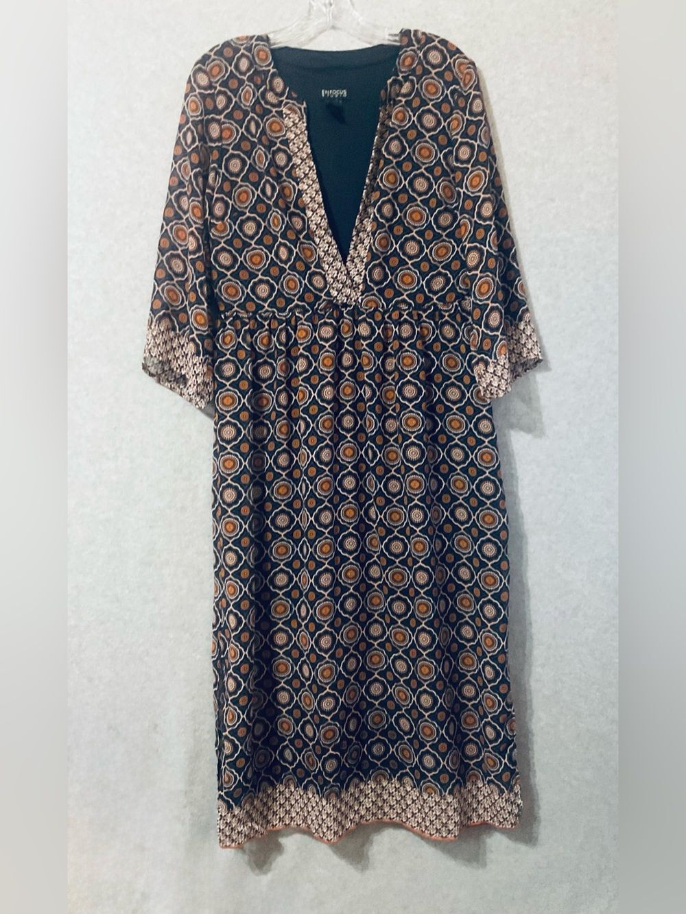 Enfocus studio Papaya Navy & orage Geometric V-Neck Dress Sz 12